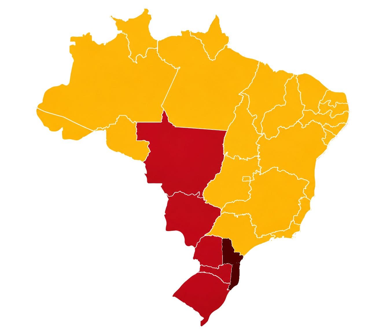 Mapa do Brasil com as regiões atendidas pelos centros de distribuição